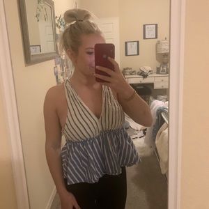 Free peoole blue and white striped tank top